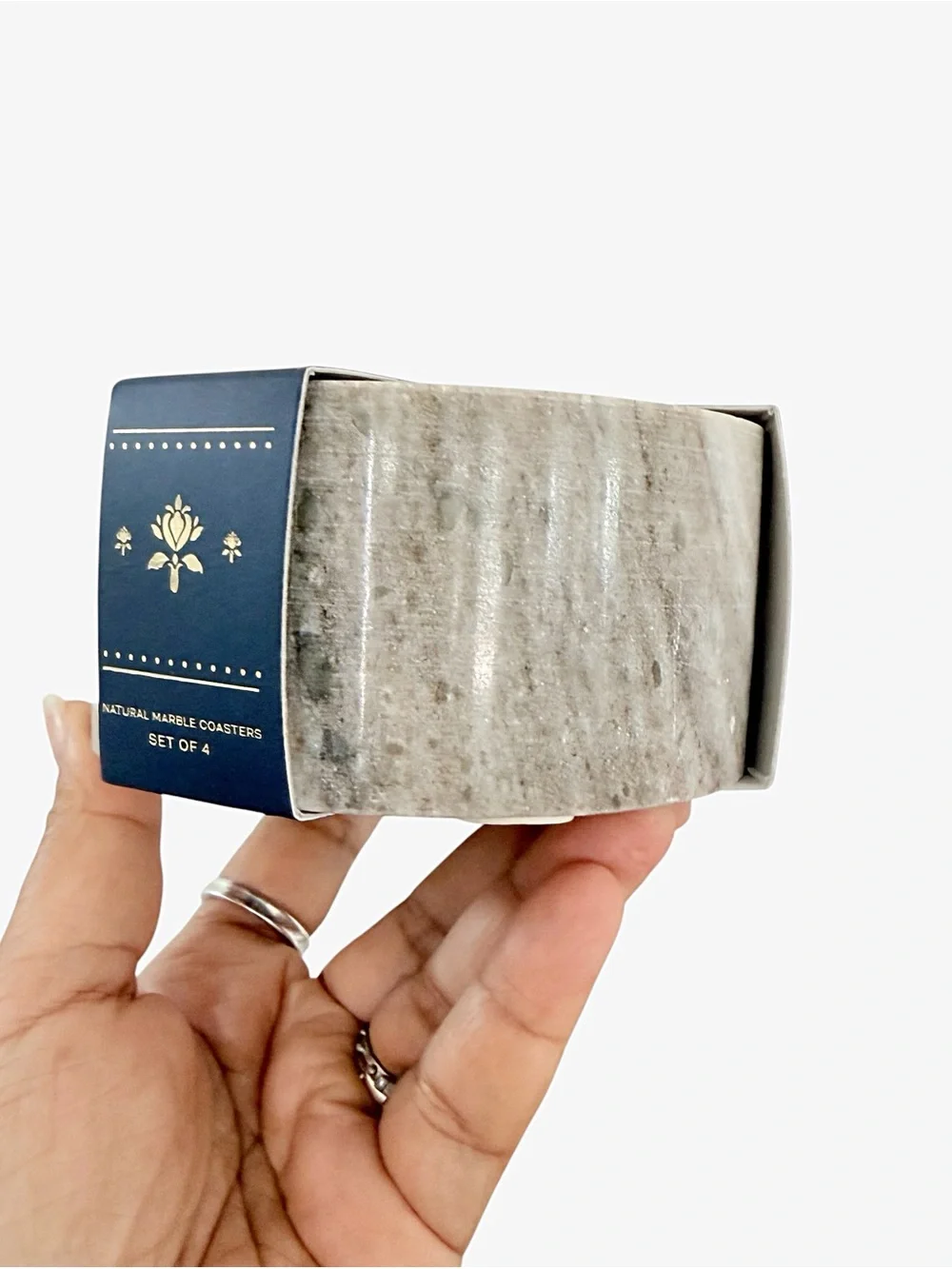 MAAVARI Home Gray Natural Marble Coasters Set of 4
